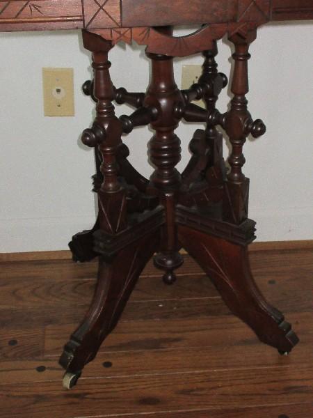 Opulent Walnut East Lake Marble Top Parlor Center Table Ornately Carved