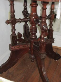 Opulent Walnut East Lake Marble Top Parlor Center Table Ornately Carved