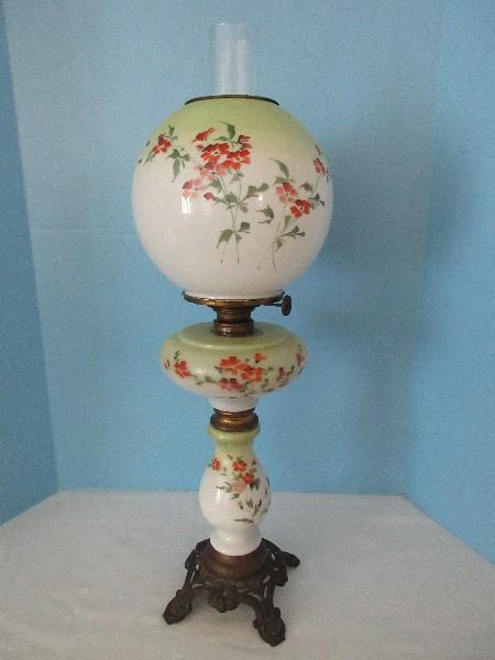 Rare IMPD Climax Antique Victorian Era Oil Parlor Lamp Hand Painted Stemmed Flowers