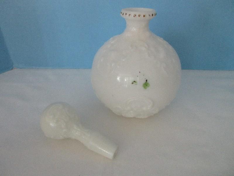 Antique Milk Glass Barber Dresser Bottle Dithridge Style Embossed Design