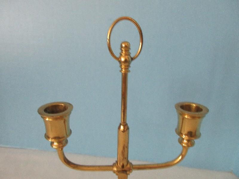 Solid Brass Early American Colonial Style Fully Adjustable Double Candelabra Candlestick