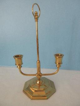 Solid Brass Early American Colonial Style Fully Adjustable Double Candelabra Candlestick