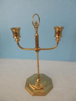 Solid Brass Early American Colonial Style Fully Adjustable Double Candelabra Candlestick