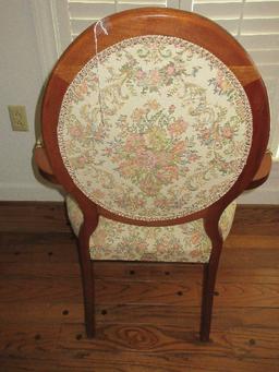 French Inspired Bergere Louis XVI Style Medallion Back Arm Chair w/ Padded Arms