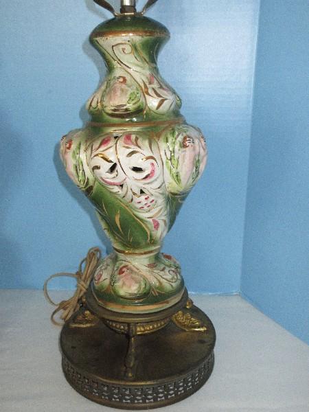 Vintage Pair Capodimonte Porcelain Vase Form 29" Table Lamps on Dolphin Base