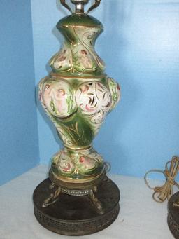 Vintage Pair Capodimonte Porcelain Vase Form 29" Table Lamps on Dolphin Base