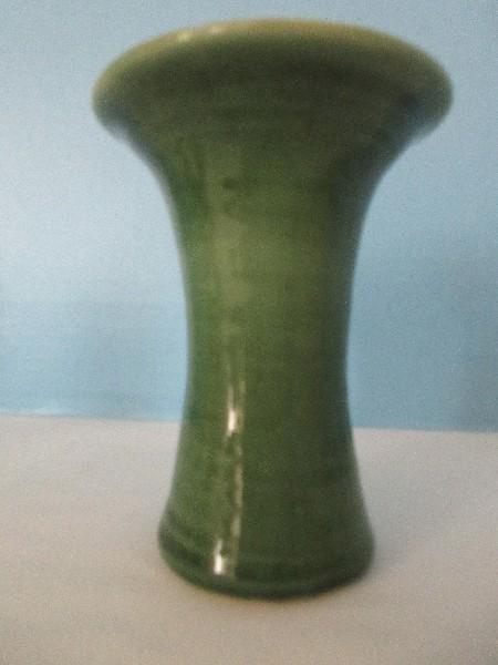 Pisgah Pottery Green Glaze Trumpet 5 1/2" Vase Flared Rim