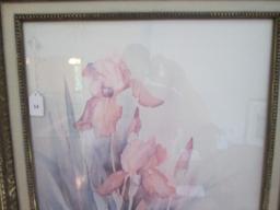 Watercolor Floral Print Pink/Blue in Ornate Gilted Frame/Matt