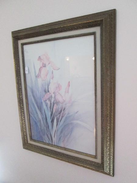 Watercolor Floral Print Pink/Blue in Ornate Gilted Frame/Matt