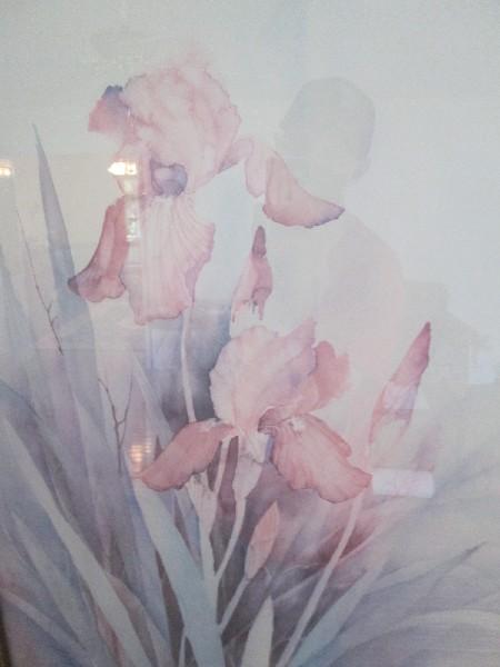 Watercolor Floral Print Pink/Blue in Ornate Gilted Frame/Matt