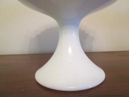 Milk Glass Tall Centerpiece Bowl Clear Crimped/Flared Rim on Raised Stand