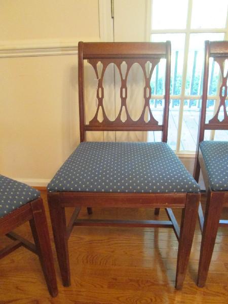 6 Wooden Dining Chairs Cross/Pierced Design Back Grooved Trim, Curled Back