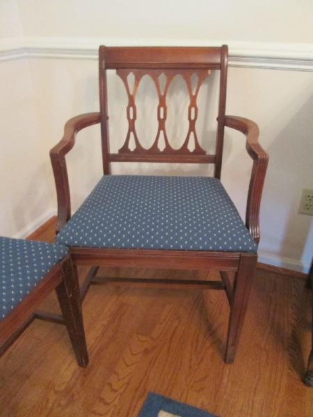 6 Wooden Dining Chairs Cross/Pierced Design Back Grooved Trim, Curled Back