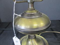 Tall Brass Metal Spindle Body w/ Aladdin Lamp w/ Tan Shade Spindle/Flared Rim Top