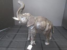 Tall Brown Elephant Décor w/ Leather Ears, White Tusks