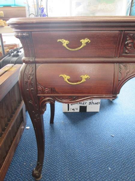 Wooden Entry Table 5 Drawers Scroll w/ Acanthus Leaf Legs/Sides