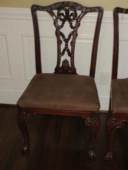 Pair - Chippendale Style Chairs Intricate Ribbon Splat Back, Carved Knees on Ball & Claw Feet