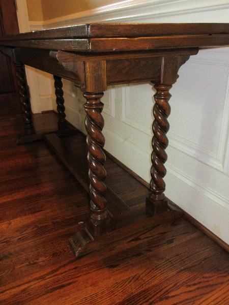 Ethan Allen Oak Barley Twist Royal Charter Collection Console Flip Tip Dining Table