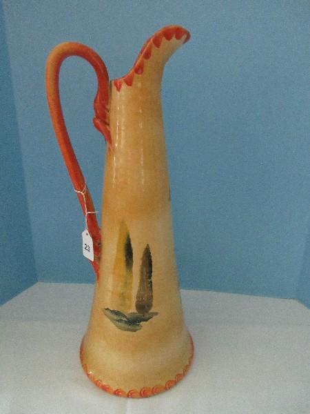 Large Terra Cotta Clay Ewer 19" Pitcher Hand Painted & Made in Italy Olive Branch