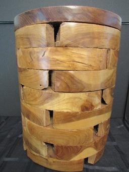 Teak Block Design/Round Top Side Table