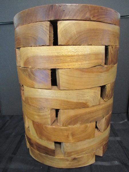 Teak Block Design/Round Top Side Table