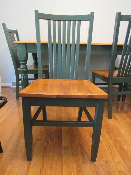 Wooden Top/Green Base Table w/ Chairs Scallop/Grooved Legs Chairs Slat Back