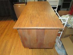 Wooden 2 Drawer Work Desk Narrow Legs, Curved Trim, Metal Pulls