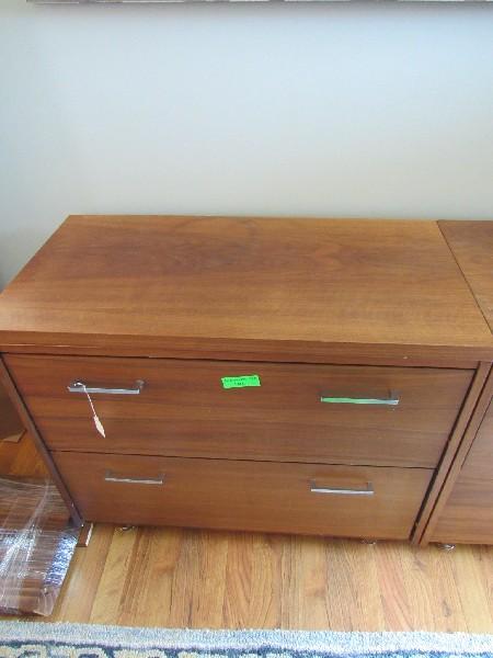 Wood Veneer 2 Drawers w/ Metal Pulls, Block Wood Veneer Legs