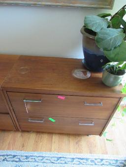 Wood Veneer 2 Drawers w/ Metal Pulls, Block Wood Veneer Legs