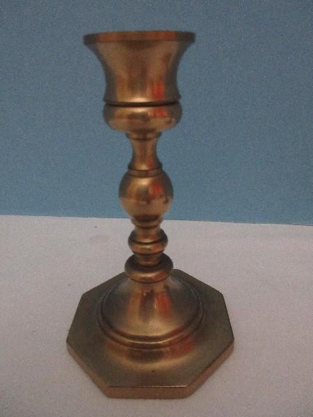 Baldwin Brass Pair Traditional Colonial Style Candlesticks on Octagonal Base