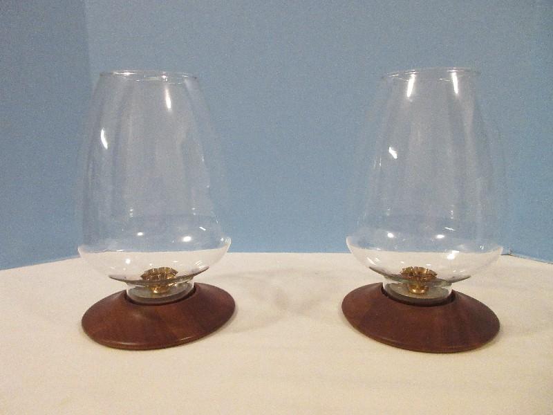 Pair - David Douglas & Co., Inc. Mid-Century Modern Walnut Base Candle Holders