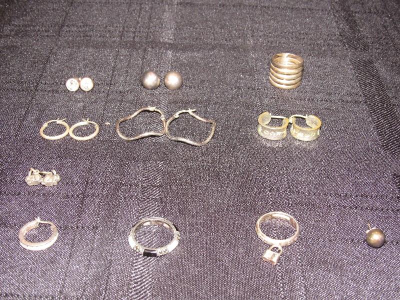 925 Lot - Two 1837 T&Co. Earrings, Pair Bunny Pendants, 2 Wave Earrings, Clear/Black Ring