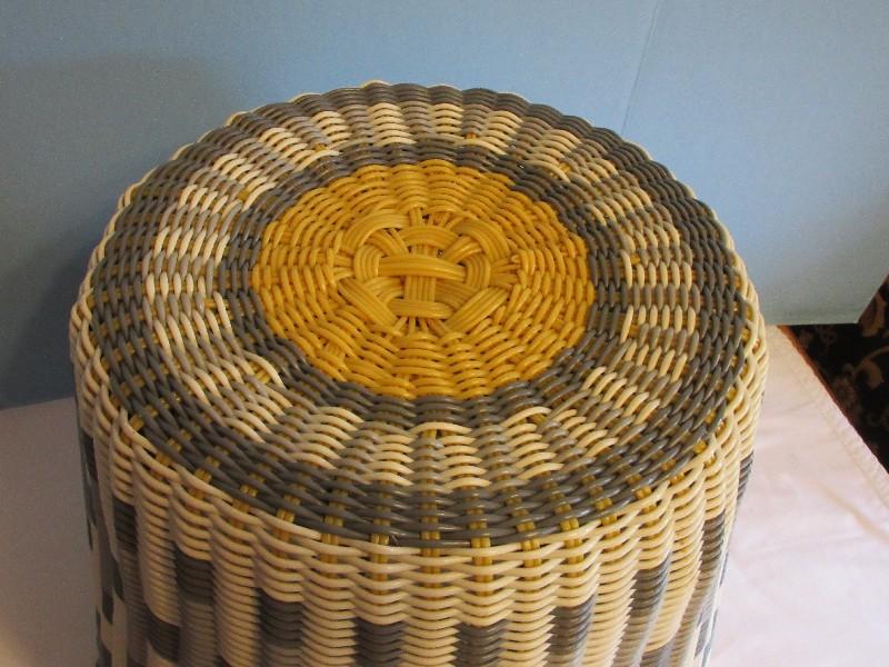 Unique PVC Woven Basket Stool/Accent Table Metal Wire Frame