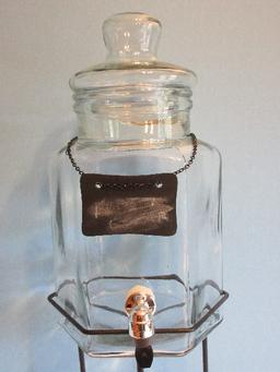 Glass Beverage Dispenser w/ Lid, Spigot & Chalk ID Plate on Black Wire Stand