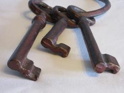 3 Cast Iron Skeleton Keys on Ring Holder
