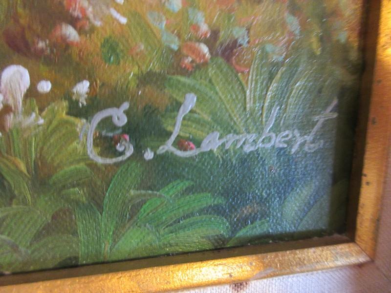 Flowing Stream Landscape Scene Artist Signed C. Lambert Original Oil on Canvas