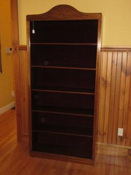 Bookcase w/ Adjustable Shelves Arched Pediment & Upholstered Felt Back