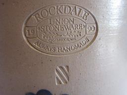 Rockdale Union Stoneware Salt Glaze Double Handle Crock Cobalt Stem Flower