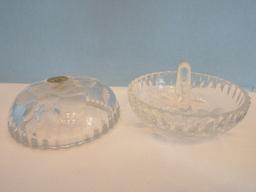 Princess House Lead Crystal Round Covered Ring Holder Box Etched Stem Flower Pattern