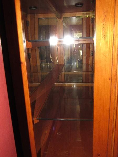 Maple Tall China Cabinet 3 Doors w/ 5 Glass Windows, 2 Inlay Glass Shelves