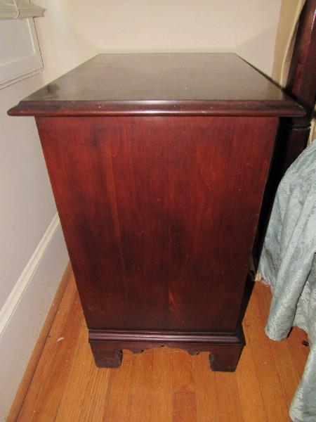 2 Drawer Wooden Night Stand Brass Pulls Escutcheon, Bracket Feet, Dovetailed