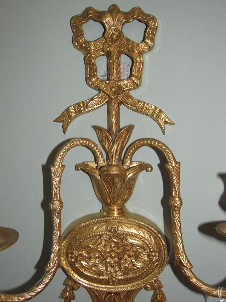 Brass/Metal Twin Arm Candle Stick Holders Ornate Bow Top/Floral Center
