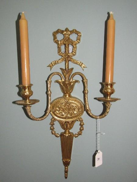 Brass/Metal Twin Arm Candle Stick Holders Ornate Bow Top/Floral Center