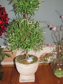 Lot - 5 Planter Pots w/ Faux Plants, Grecian, Glass, Floral Designs, Etc.