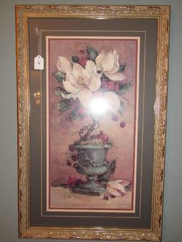 Pair - Flowers in Antique Vases Picture Prints by Barbara Moch w/ Gilted Frame/Matt