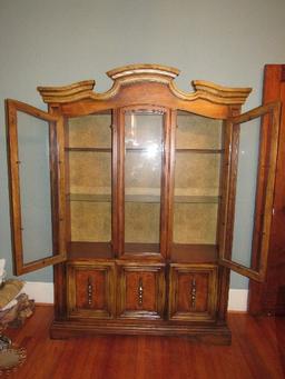 Tall Wooden China Cabinet Glass Windows 2 Doors, 3 Lower Doors w/ 1 Shelf, 1 Drawer