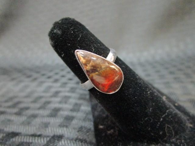 Silver Teardrop Ammolite Ring