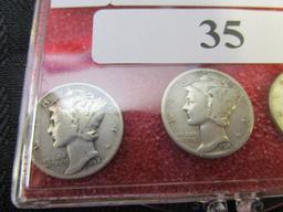 3 Piece Silver Mercury Dime Set, 1941-W, 1942-W, 1945-W