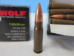 2 Boxes Wolf Steel Case 123 Grain Full Metal Jacket 7.62x39mm Ammo Cartridges Bullets