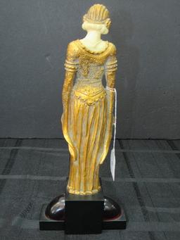 Tall Art Noveau 20's Era Woman Statuette on Stand w/ Gilted Motif